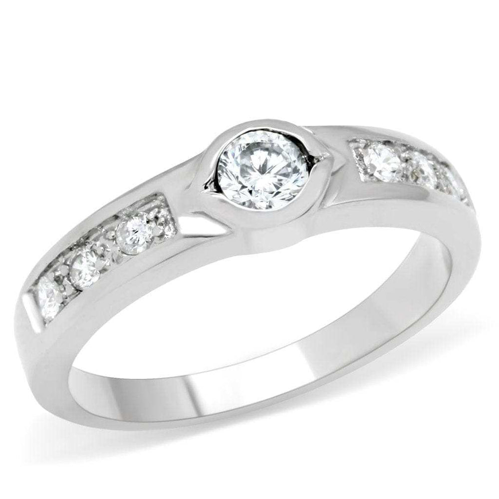 TK200 - High polished (no plating) Stainless Steel Ring with AAA Grade CZ in Clear - Alamode - Flyclothing LLC