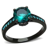 TK2014 - IP Black(Ion Plating) Stainless Steel Ring with Synthetic Synthetic Glass in Blue Zircon - Alamode - Flyclothing LLC