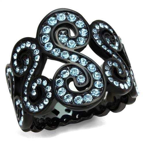 TK2018 - IP Black(Ion Plating) Stainless Steel Ring with Top Grade Crystal in Sea Blue - Alamode - Flyclothing LLC