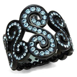 TK2018 - IP Black(Ion Plating) Stainless Steel Ring with Top Grade Crystal in Sea Blue - Alamode - Flyclothing LLC