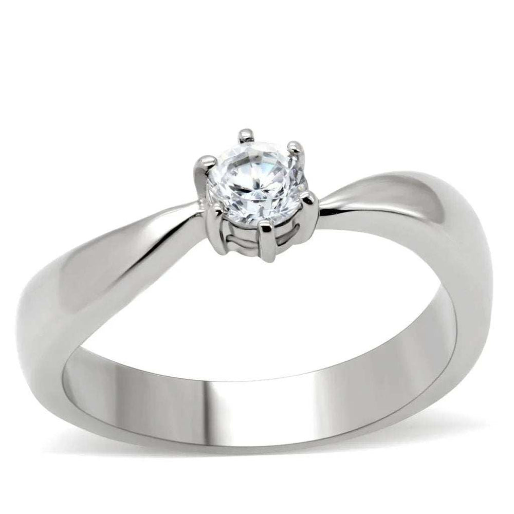 TK201 - High polished (no plating) Stainless Steel Ring with AAA Grade CZ in Clear - Alamode - Flyclothing LLC