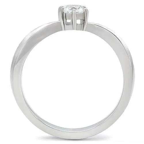 TK201 - High polished (no plating) Stainless Steel Ring with AAA Grade CZ in Clear - Alamode - Flyclothing LLC