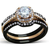 TK2020 - IP Rose Gold+ IP Black (Ion Plating) Stainless Steel Ring with AAA Grade CZ in Clear - Alamode - Flyclothing LLC