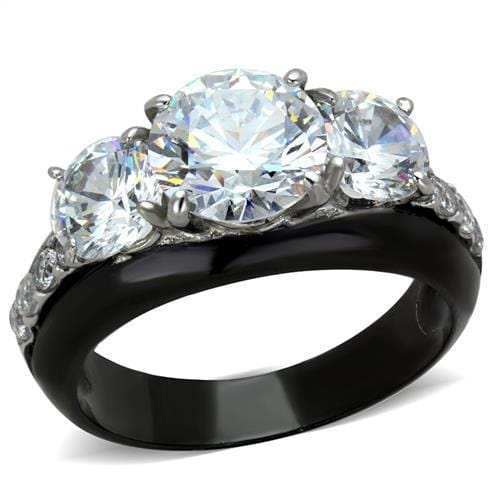 TK2021 - Two-Tone IP Black Stainless Steel Ring with AAA Grade CZ in Clear - Alamode - Flyclothing LLC