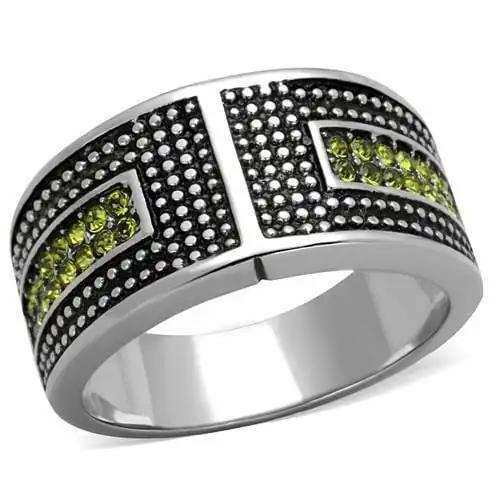 TK2022 - High polished (no plating) Stainless Steel Ring with Top Grade Crystal in Olivine color - Alamode - Flyclothing LLC