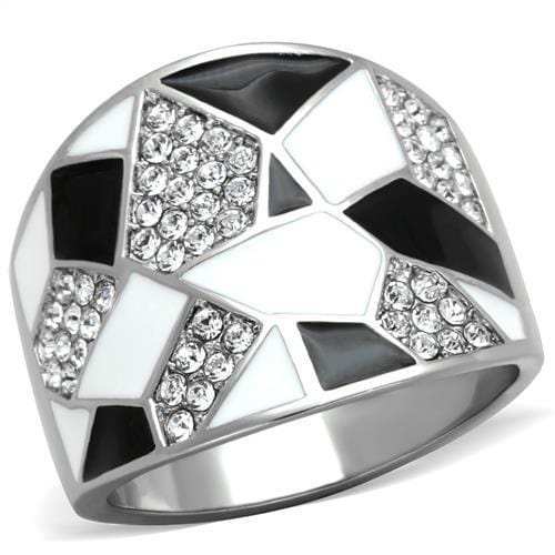 TK2024 - High polished (no plating) Stainless Steel Ring with Top Grade Crystal in Clear - Alamode - Flyclothing LLC