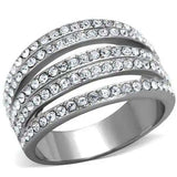 TK2029 - High polished (no plating) Stainless Steel Ring with Top Grade Crystal in Clear - Alamode - Flyclothing LLC