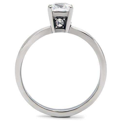 TK202 - High polished (no plating) Stainless Steel Ring with AAA Grade CZ in Clear - Alamode - Flyclothing LLC
