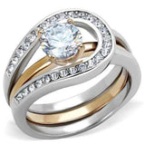 TK2032 - Two-Tone IP Rose Gold Stainless Steel Ring with AAA Grade CZ in Clear - Alamode - Flyclothing LLC