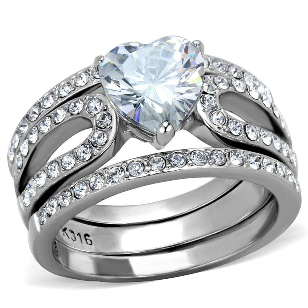 TK2041 - High polished (no plating) Stainless Steel Ring with AAA Grade CZ in Clear - Alamode - Flyclothing LLC
