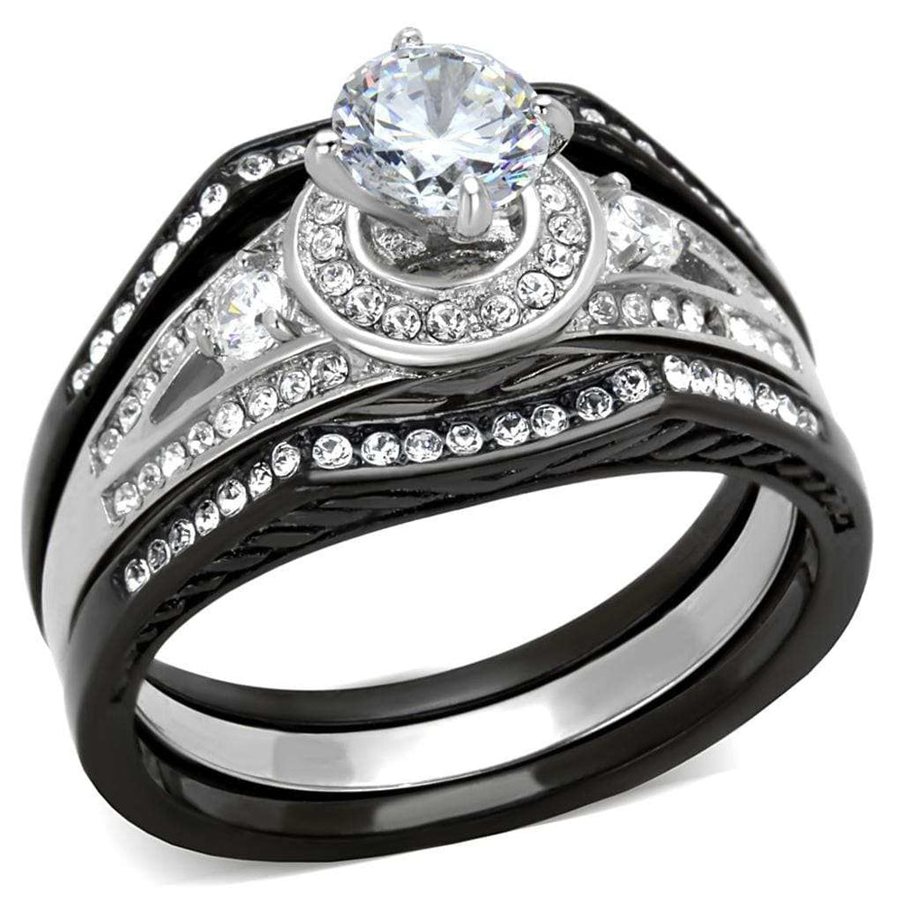 TK2044 - Two-Tone IP Black Stainless Steel Ring with AAA Grade CZ in Clear - Alamode - Flyclothing LLC