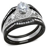 TK2044 - Two-Tone IP Black Stainless Steel Ring with AAA Grade CZ in Clear - Alamode - Flyclothing LLC