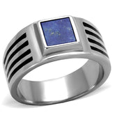 TK2047 - High polished (no plating) Stainless Steel Ring with Precious Stone Lapis in Montana - Alamode - Flyclothing LLC