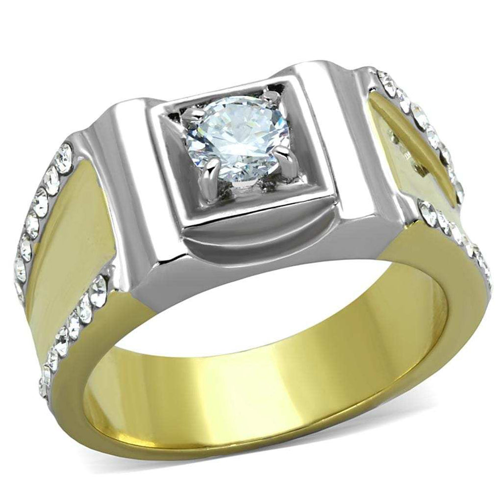 TK2049 - Two-Tone IP Gold (Ion Plating) Stainless Steel Ring with AAA Grade CZ in Clear - Alamode - Flyclothing LLC