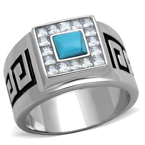 TK2053 - High polished (no plating) Stainless Steel Ring with Synthetic Turquoise in Sea Blue - Alamode - Flyclothing LLC