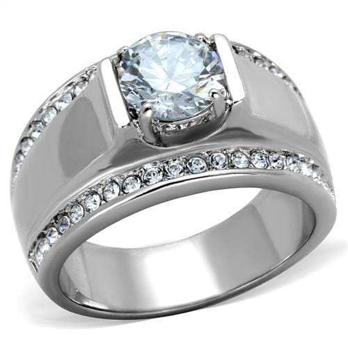 TK2054 - High polished (no plating) Stainless Steel Ring with AAA Grade CZ in Clear - Alamode - Flyclothing LLC
