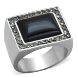 TK2065 - High polished (no plating) Stainless Steel Ring with Synthetic Cat Eye in Smoked Quartz - Alamode - Flyclothing LLC