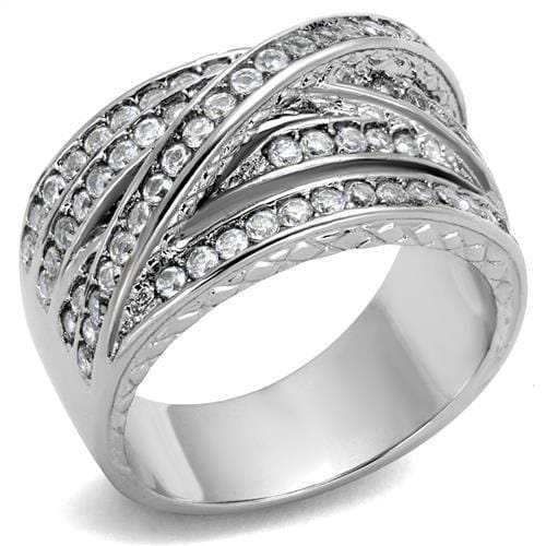 TK2096 - High polished (no plating) Stainless Steel Ring with AAA Grade CZ in Clear - Alamode - Flyclothing LLC