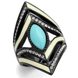 TK2099 - IP Black(Ion Plating) Stainless Steel Ring with Synthetic Turquoise in Sea Blue - Alamode - Flyclothing LLC