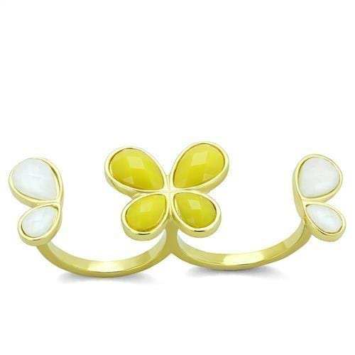 TK2101 - IP Gold(Ion Plating) Stainless Steel Ring with Synthetic Synthetic Stone in Citrine Yellow - Alamode - Flyclothing LLC