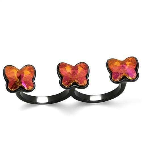 TK2102 - IP Black(Ion Plating) Stainless Steel Ring with Top Grade Crystal in Rose - Alamode - Flyclothing LLC