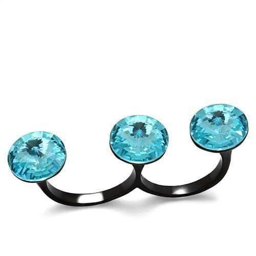 TK2103 - IP Black(Ion Plating) Stainless Steel Ring with Top Grade Crystal in Sea Blue - Alamode - Flyclothing LLC