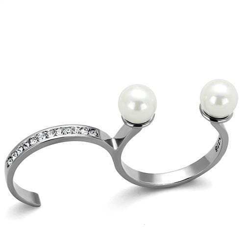 TK2110 - High polished (no plating) Stainless Steel Ring with Synthetic Pearl in White - Alamode - Flyclothing LLC
