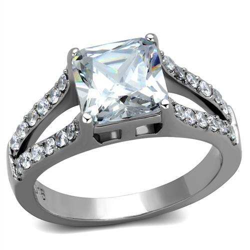 TK2112 - High polished (no plating) Stainless Steel Ring with AAA Grade CZ in Clear - Alamode - Flyclothing LLC