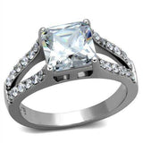TK2112 - High polished (no plating) Stainless Steel Ring with AAA Grade CZ in Clear - Alamode - Flyclothing LLC
