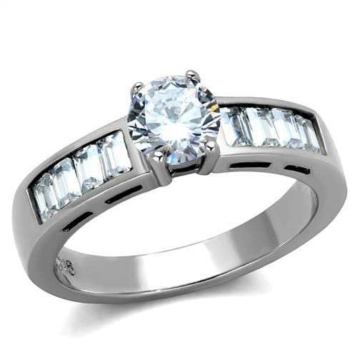 TK2117 - High polished (no plating) Stainless Steel Ring with AAA Grade CZ in Clear - Alamode - Flyclothing LLC