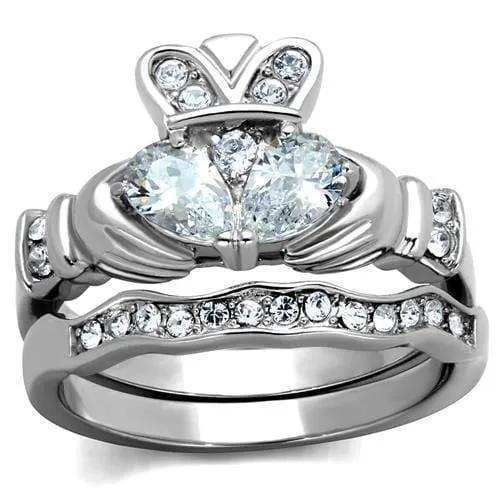 TK2119 - High polished (no plating) Stainless Steel Ring with AAA Grade CZ in Clear - Alamode - Flyclothing LLC