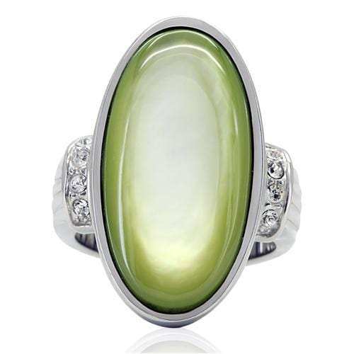 TK211 - High polished (no plating) Stainless Steel Ring with Precious Stone Conch in Apple Green color - Alamode - Flyclothing LLC