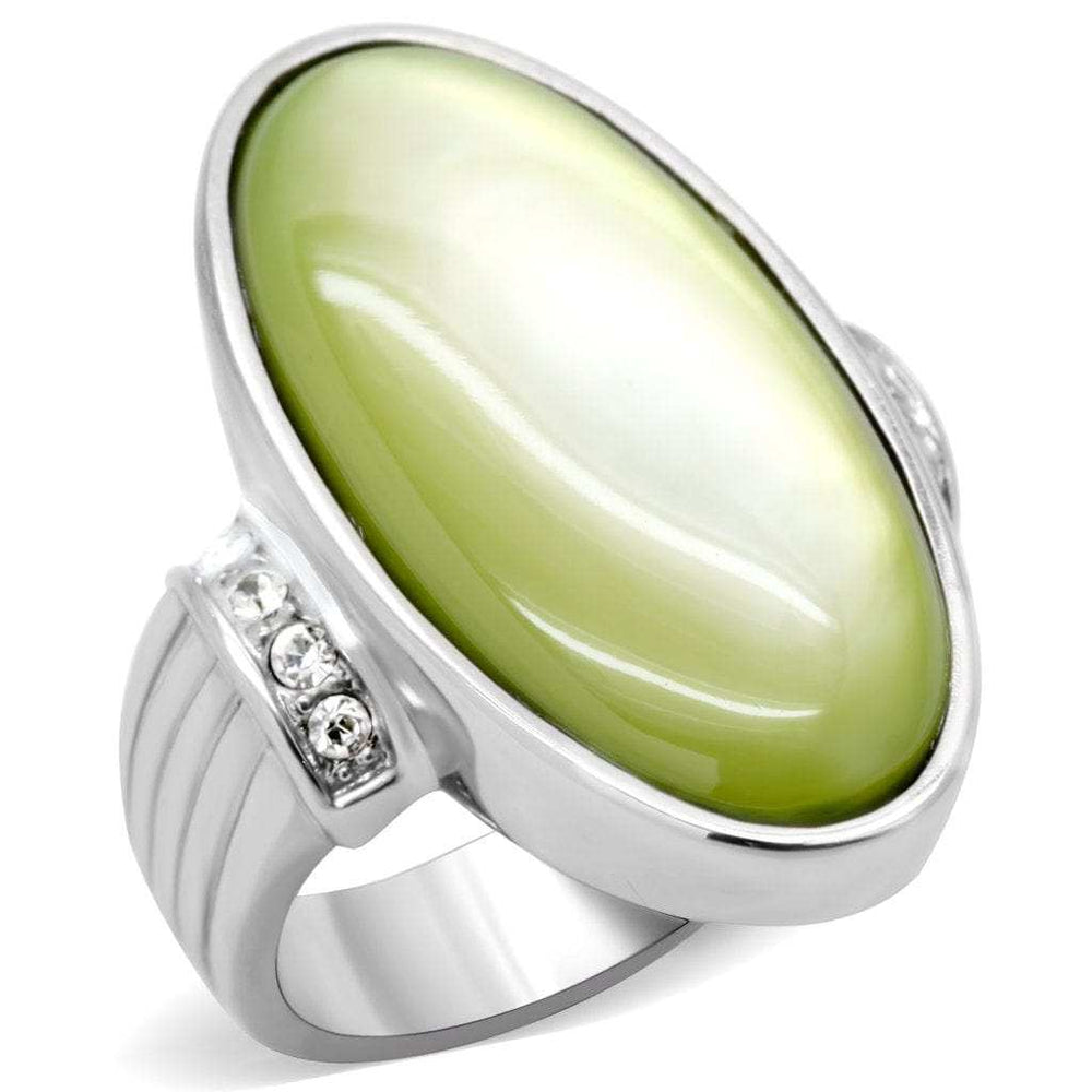TK211 - High polished (no plating) Stainless Steel Ring with Precious Stone Conch in Apple Green color - Alamode - Flyclothing LLC