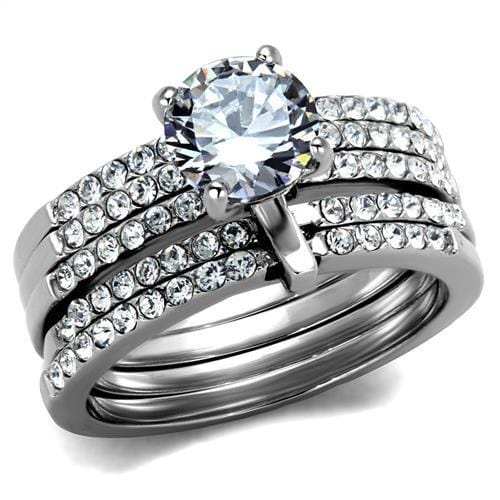 TK2120 - High polished (no plating) Stainless Steel Ring with AAA Grade CZ in Clear - Alamode - Flyclothing LLC