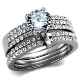 TK2120 - High polished (no plating) Stainless Steel Ring with AAA Grade CZ in Clear - Alamode - Flyclothing LLC