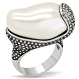 TK212 - High polished (no plating) Stainless Steel Ring with Synthetic Synthetic Stone in White - Alamode - Flyclothing LLC