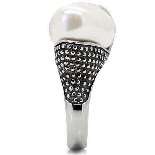 TK212 - High polished (no plating) Stainless Steel Ring with Synthetic Synthetic Stone in White - Alamode - Flyclothing LLC