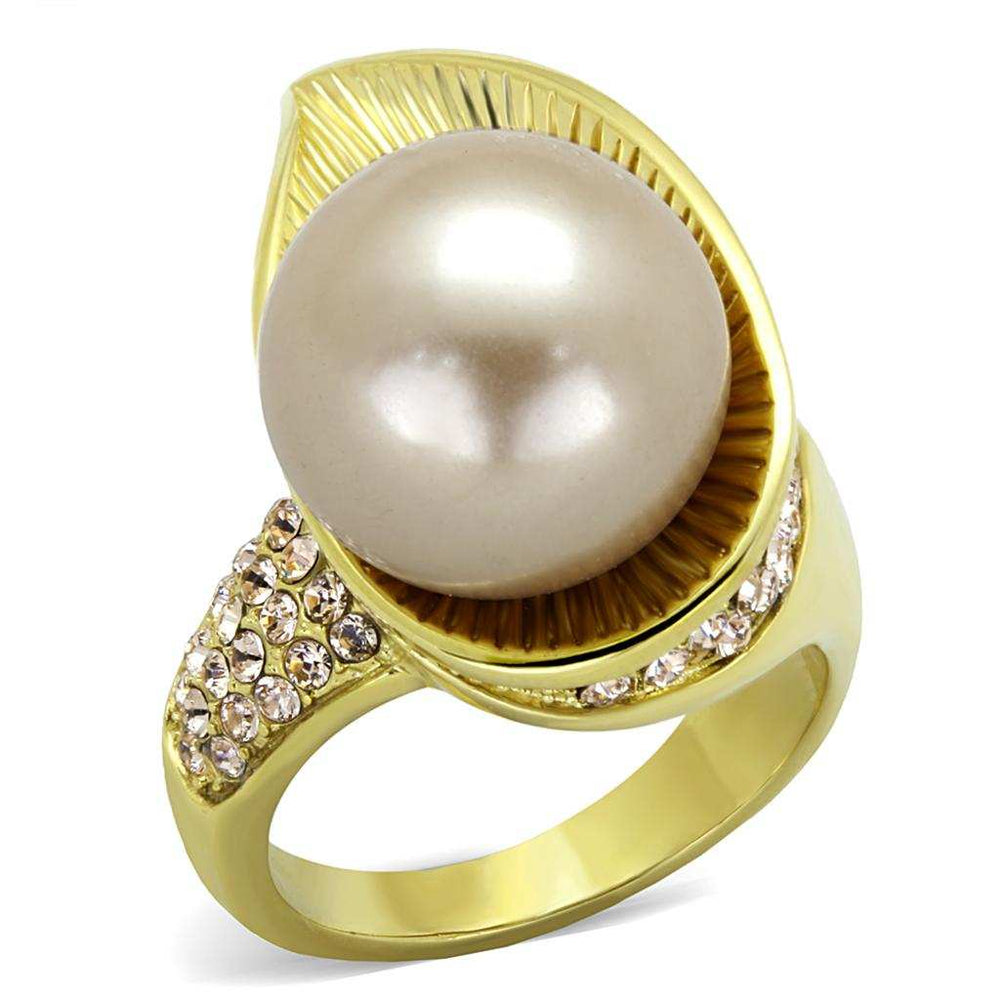 TK2131 - IP Gold(Ion Plating) Stainless Steel Ring with Synthetic Pearl in Champagne - Alamode - Flyclothing LLC
