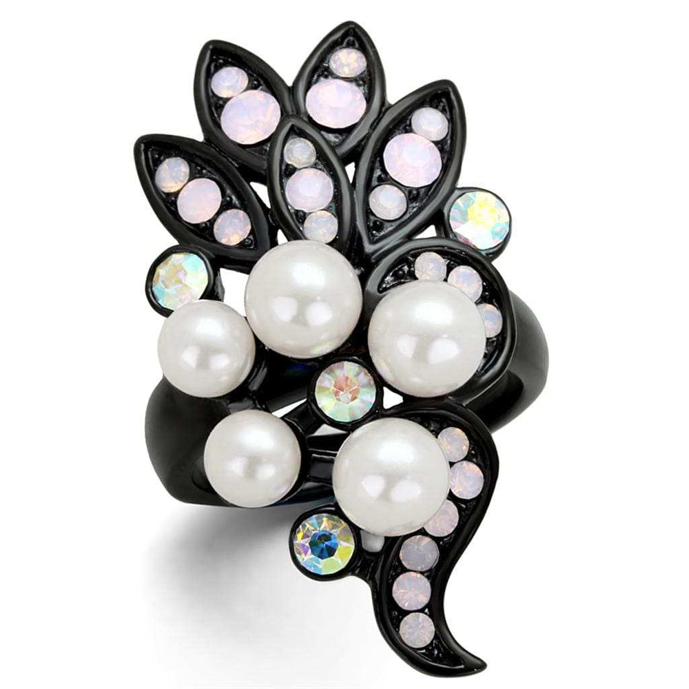 TK2138 - IP Black(Ion Plating) Stainless Steel Ring with Synthetic Pearl in Light Rose - Alamode - Flyclothing LLC