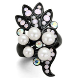 TK2138 - IP Black(Ion Plating) Stainless Steel Ring with Synthetic Pearl in Light Rose - Alamode - Flyclothing LLC