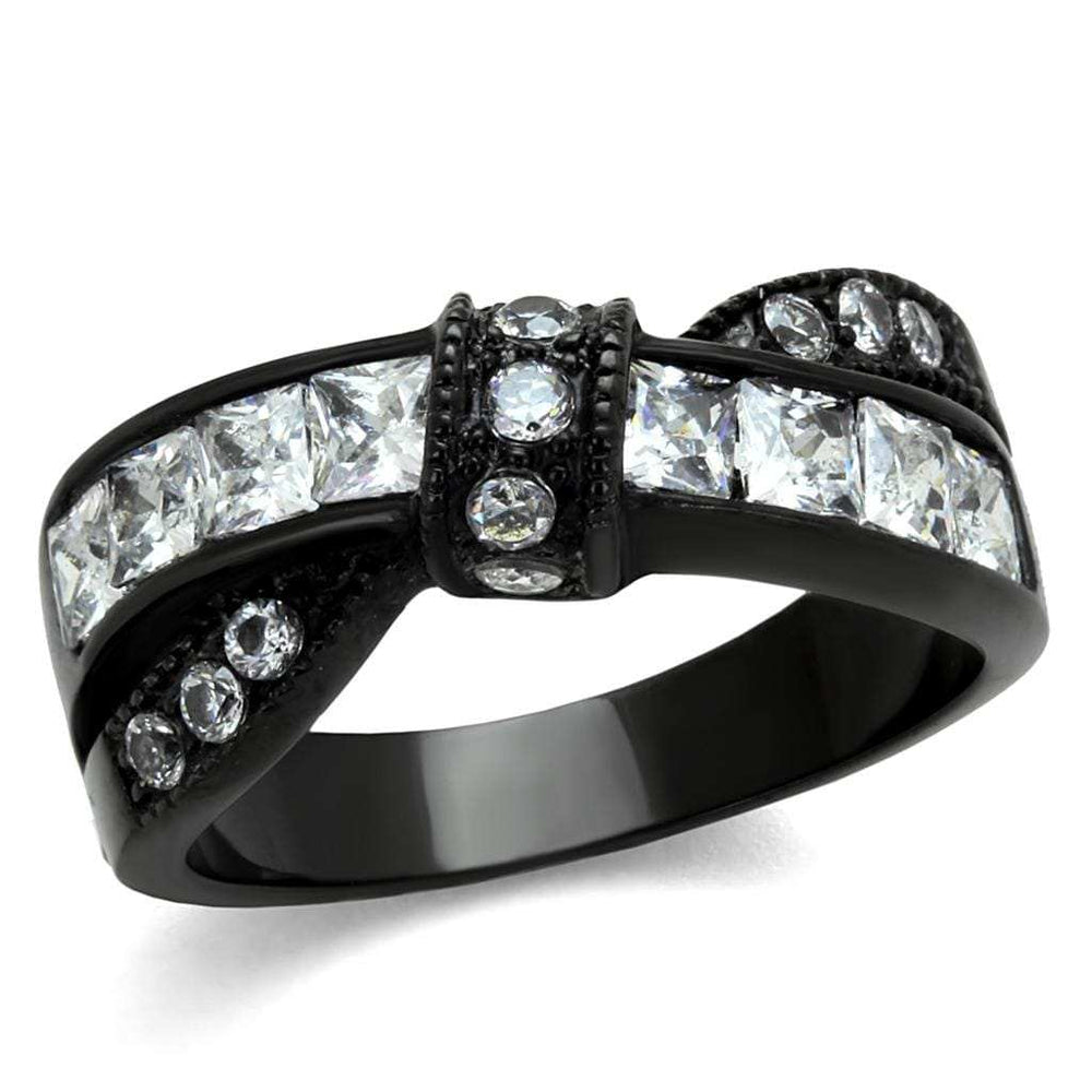 TK2139 - IP Black(Ion Plating) Stainless Steel Ring with AAA Grade CZ in Clear - Alamode - Flyclothing LLC