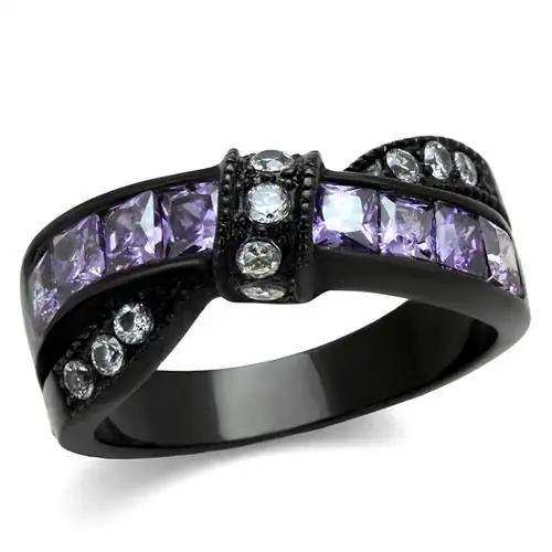 TK2140 - IP Black(Ion Plating) Stainless Steel Ring with AAA Grade CZ in Amethyst - Alamode - Flyclothing LLC