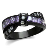 TK2140 - IP Black(Ion Plating) Stainless Steel Ring with AAA Grade CZ in Amethyst - Alamode - Flyclothing LLC