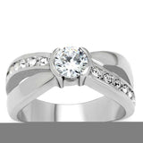 TK214 - High polished (no plating) Stainless Steel Ring with AAA Grade CZ in Clear - Alamode - Flyclothing LLC