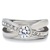 TK214 - High polished (no plating) Stainless Steel Ring with AAA Grade CZ in Clear - Alamode - Flyclothing LLC
