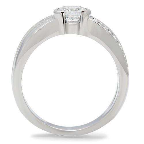 TK214 - High polished (no plating) Stainless Steel Ring with AAA Grade CZ in Clear - Alamode - Flyclothing LLC