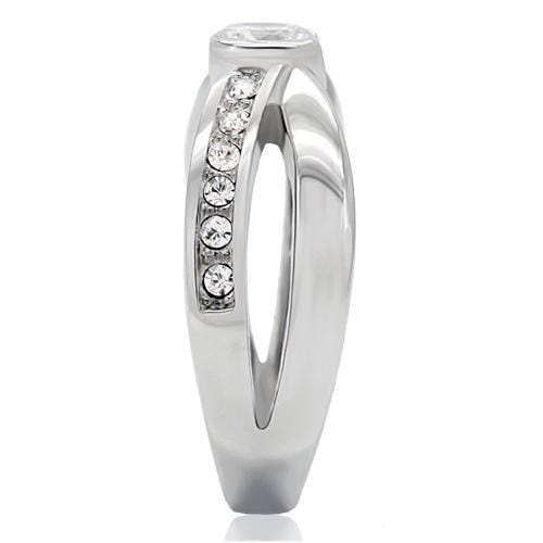 TK214 - High polished (no plating) Stainless Steel Ring with AAA Grade CZ in Clear - Alamode - Flyclothing LLC