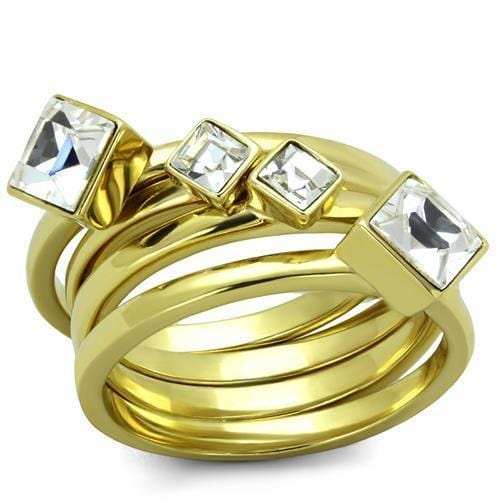 TK2158 - IP Gold(Ion Plating) Stainless Steel Ring with Top Grade Crystal in Clear - Alamode - Flyclothing LLC