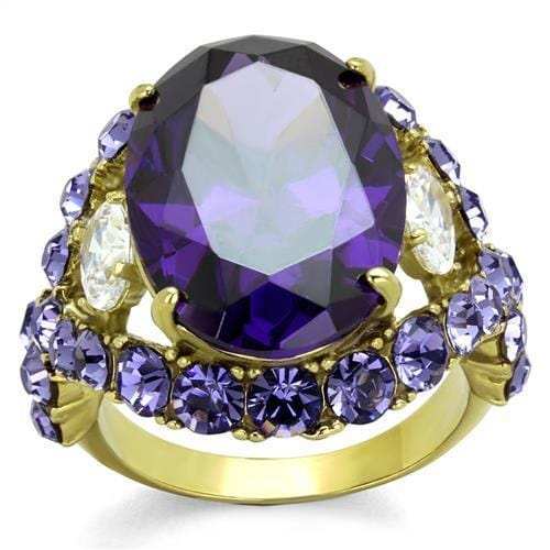 TK2160 - IP Gold(Ion Plating) Stainless Steel Ring with AAA Grade CZ in Amethyst - Alamode - Flyclothing LLC