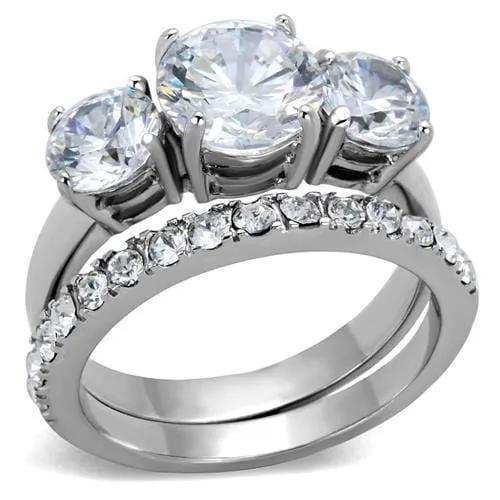 TK2177 - High polished (no plating) Stainless Steel Ring with AAA Grade CZ in Clear - Alamode - Flyclothing LLC